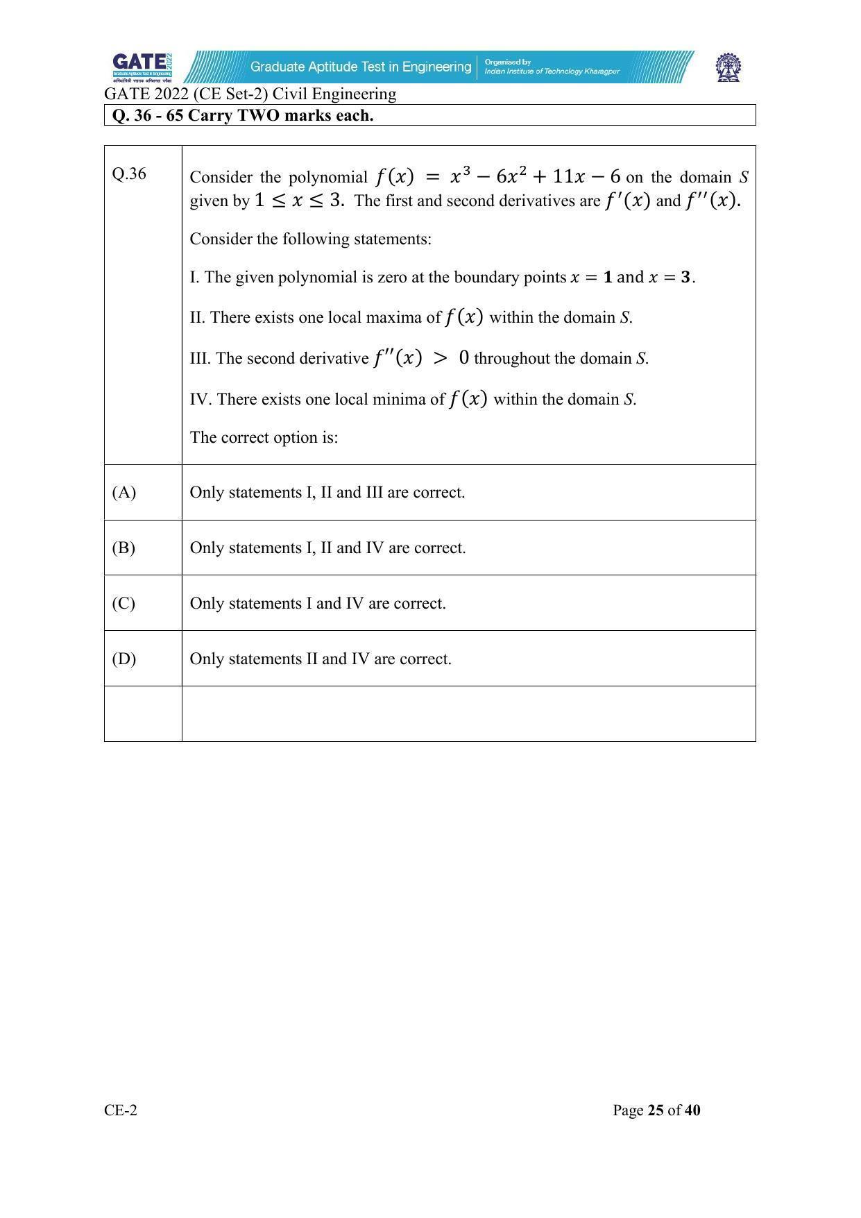 GATE 2022 Civil Engineering (CE-2) (Afternoon) Question Paper - Page 25