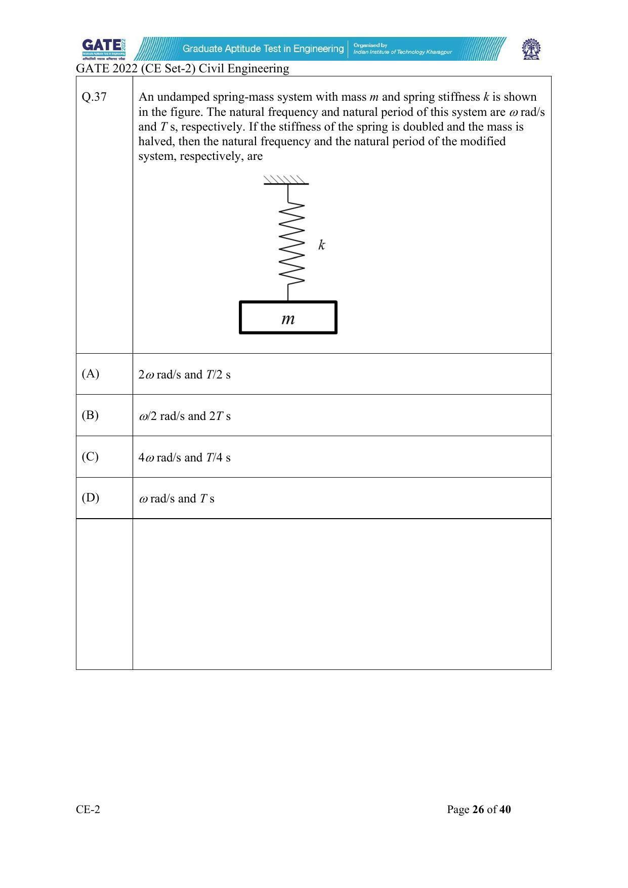 GATE 2022 Civil Engineering (CE-2) (Afternoon) Question Paper - Page 26