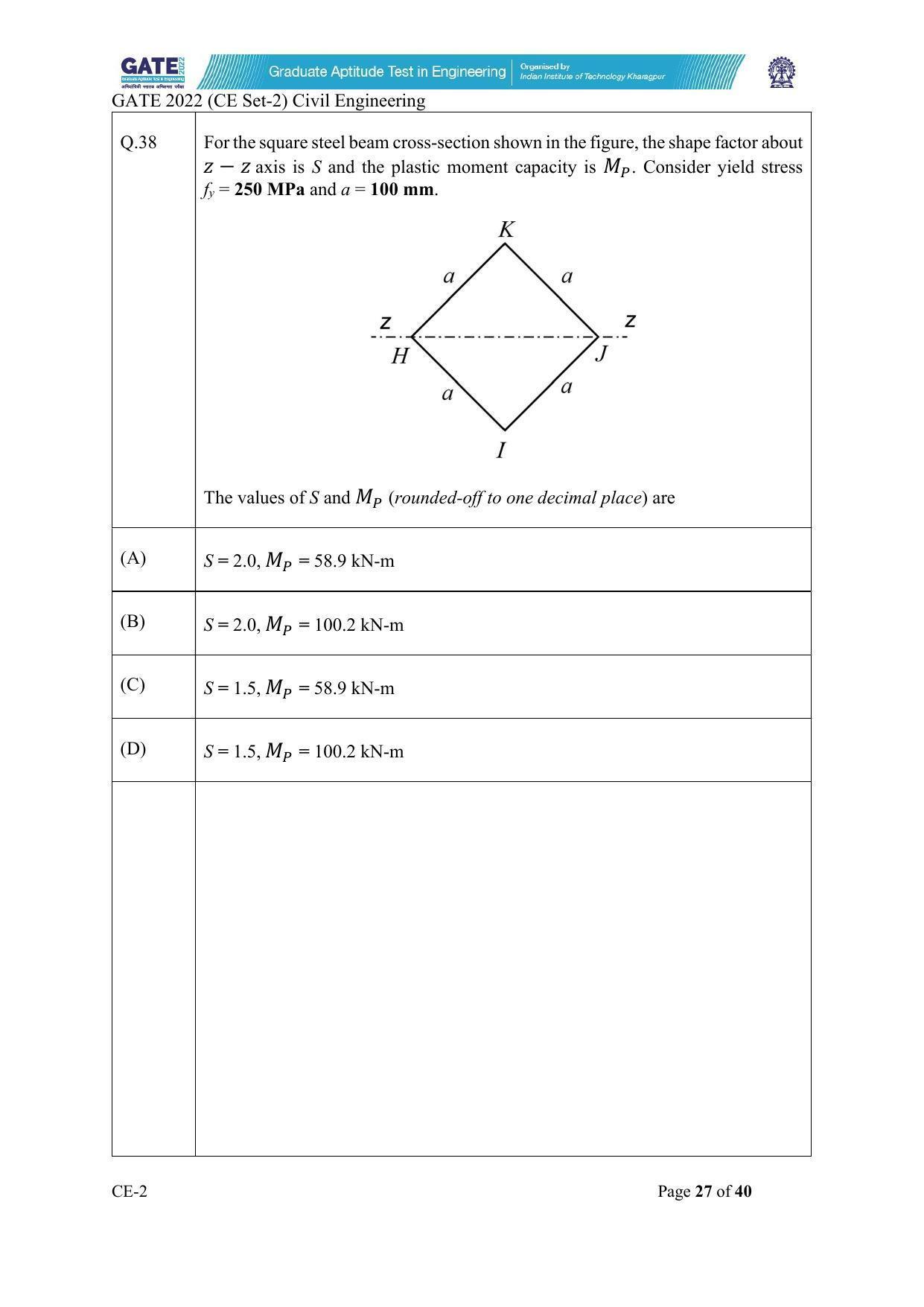 GATE 2022 Civil Engineering (CE-2) (Afternoon) Question Paper - Page 27