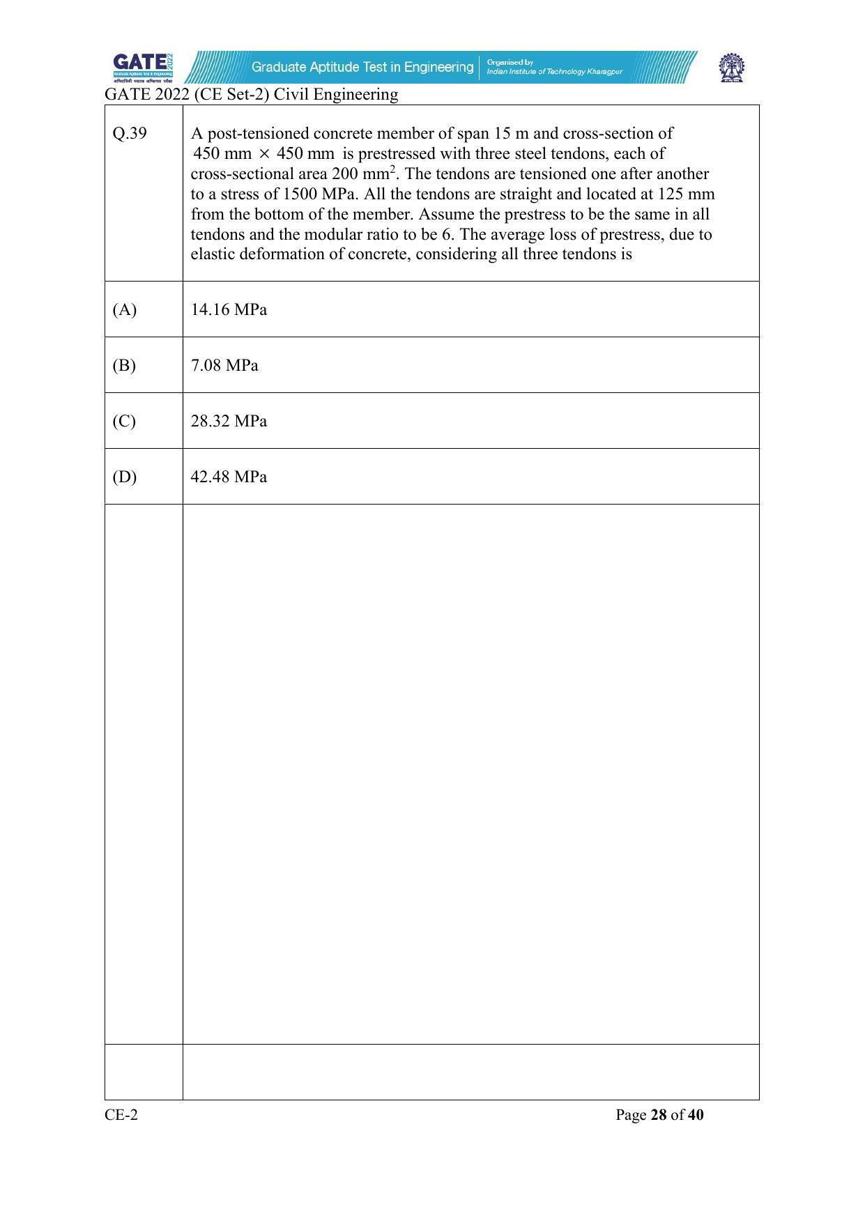 GATE 2022 Civil Engineering (CE-2) (Afternoon) Question Paper - Page 28