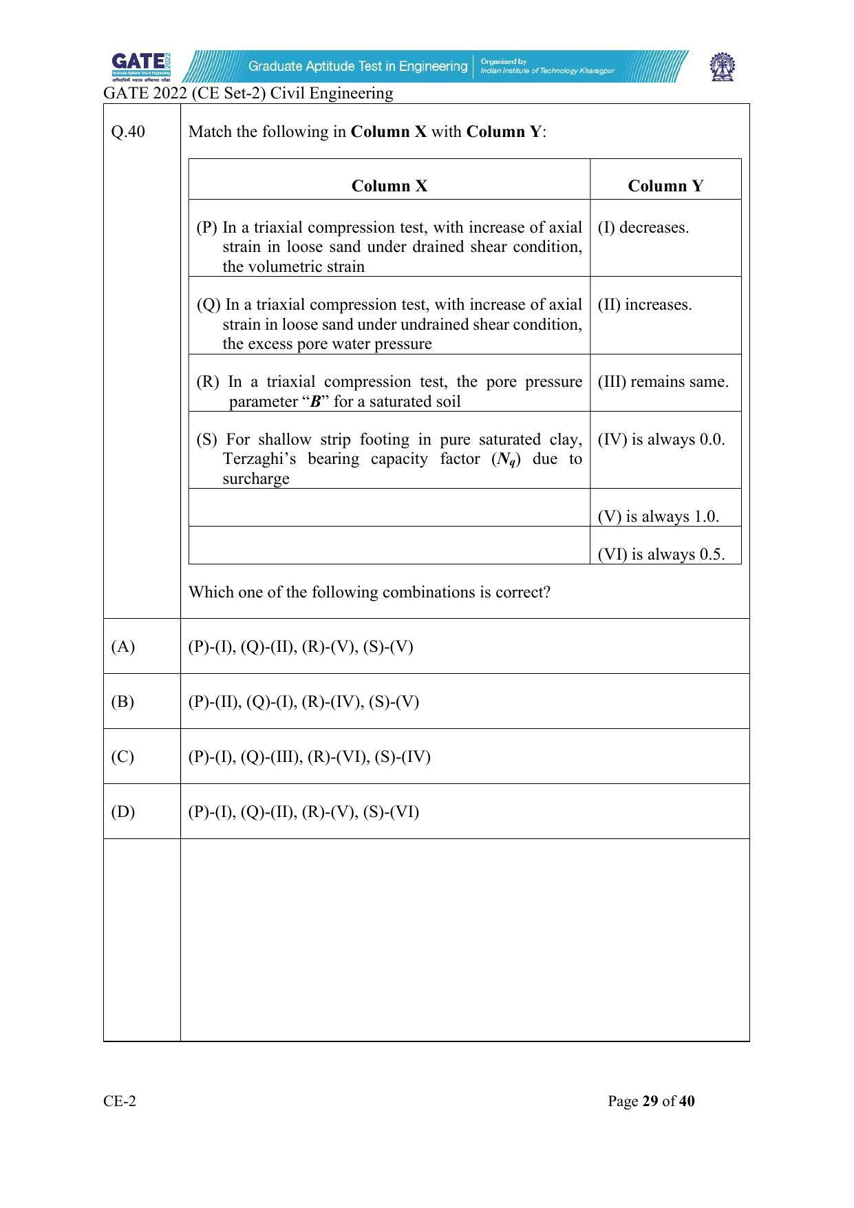 GATE 2022 Civil Engineering (CE-2) (Afternoon) Question Paper - Page 29