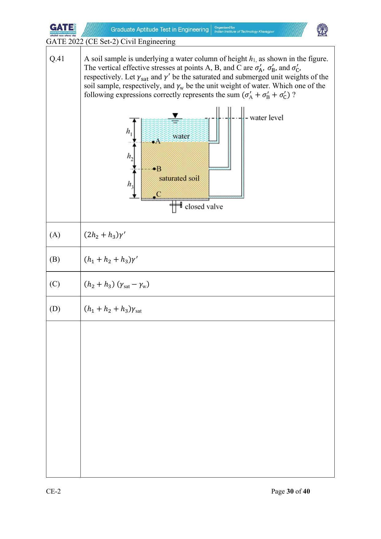 GATE 2022 Civil Engineering (CE-2) (Afternoon) Question Paper - Page 30