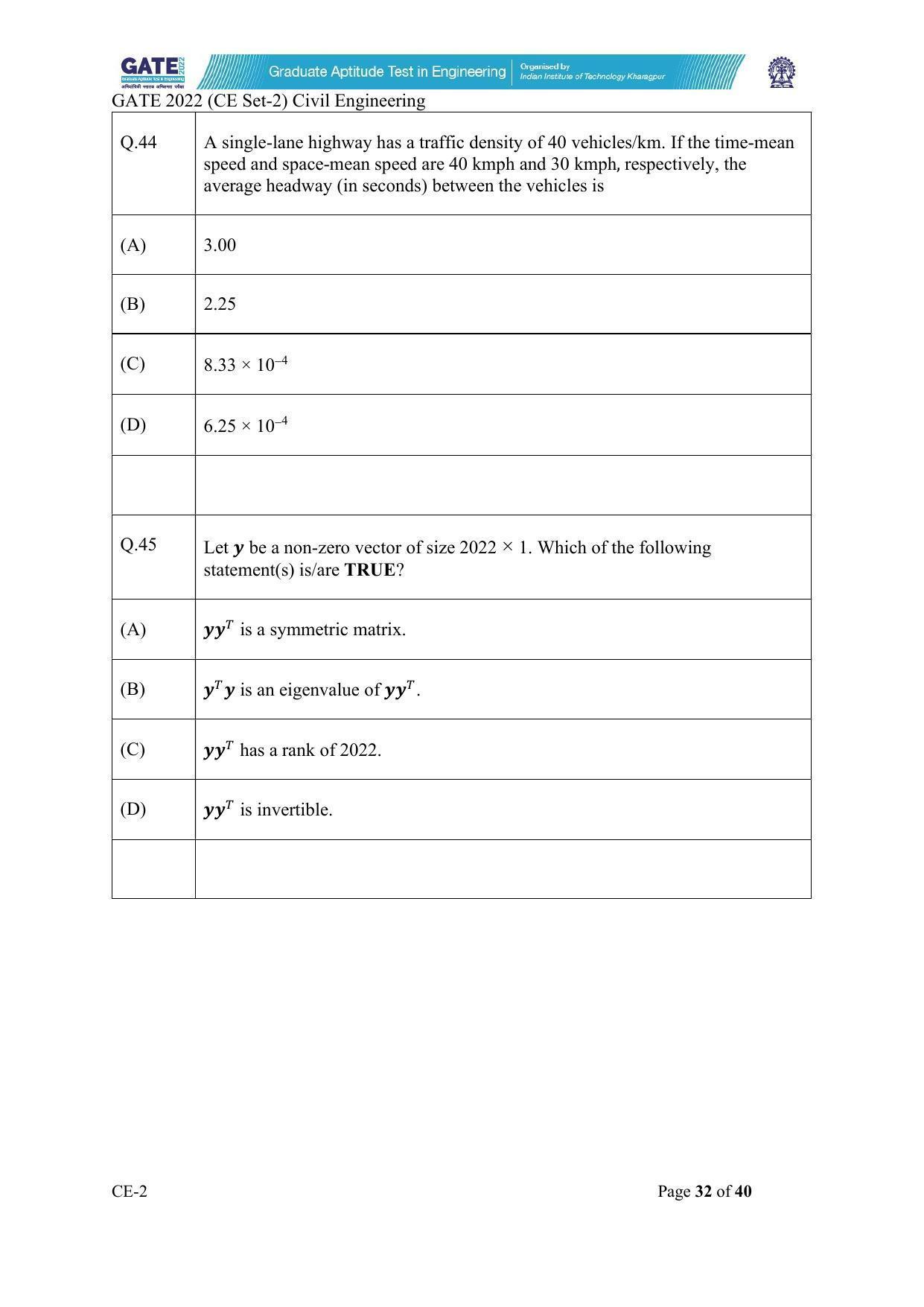 GATE 2022 Civil Engineering (CE-2) (Afternoon) Question Paper - Page 32