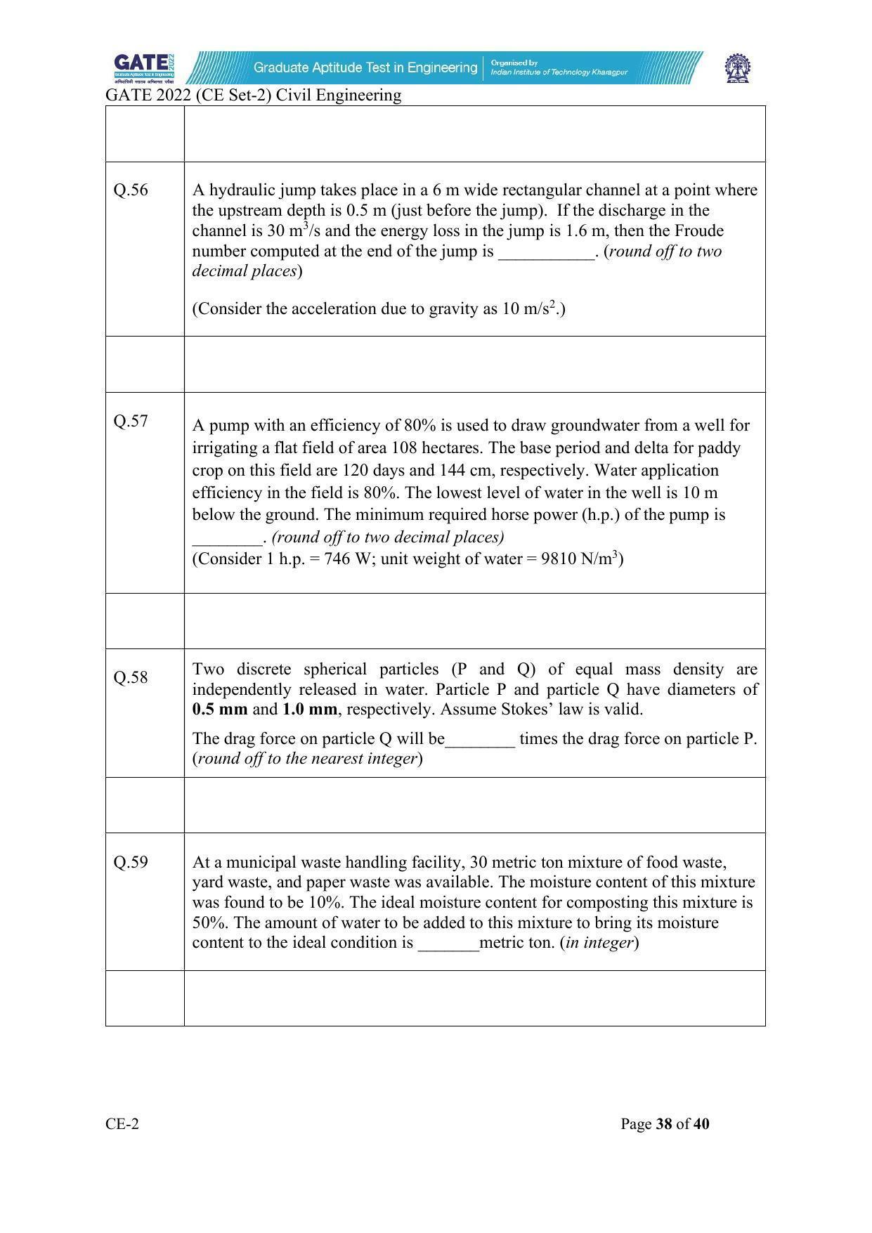 GATE 2022 Civil Engineering (CE-2) (Afternoon) Question Paper - Page 38