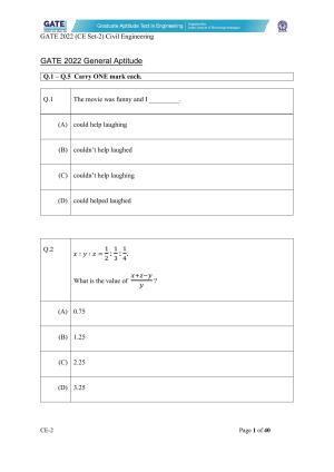 GATE 2022 Civil Engineering (CE-2) (Afternoon) Question Paper