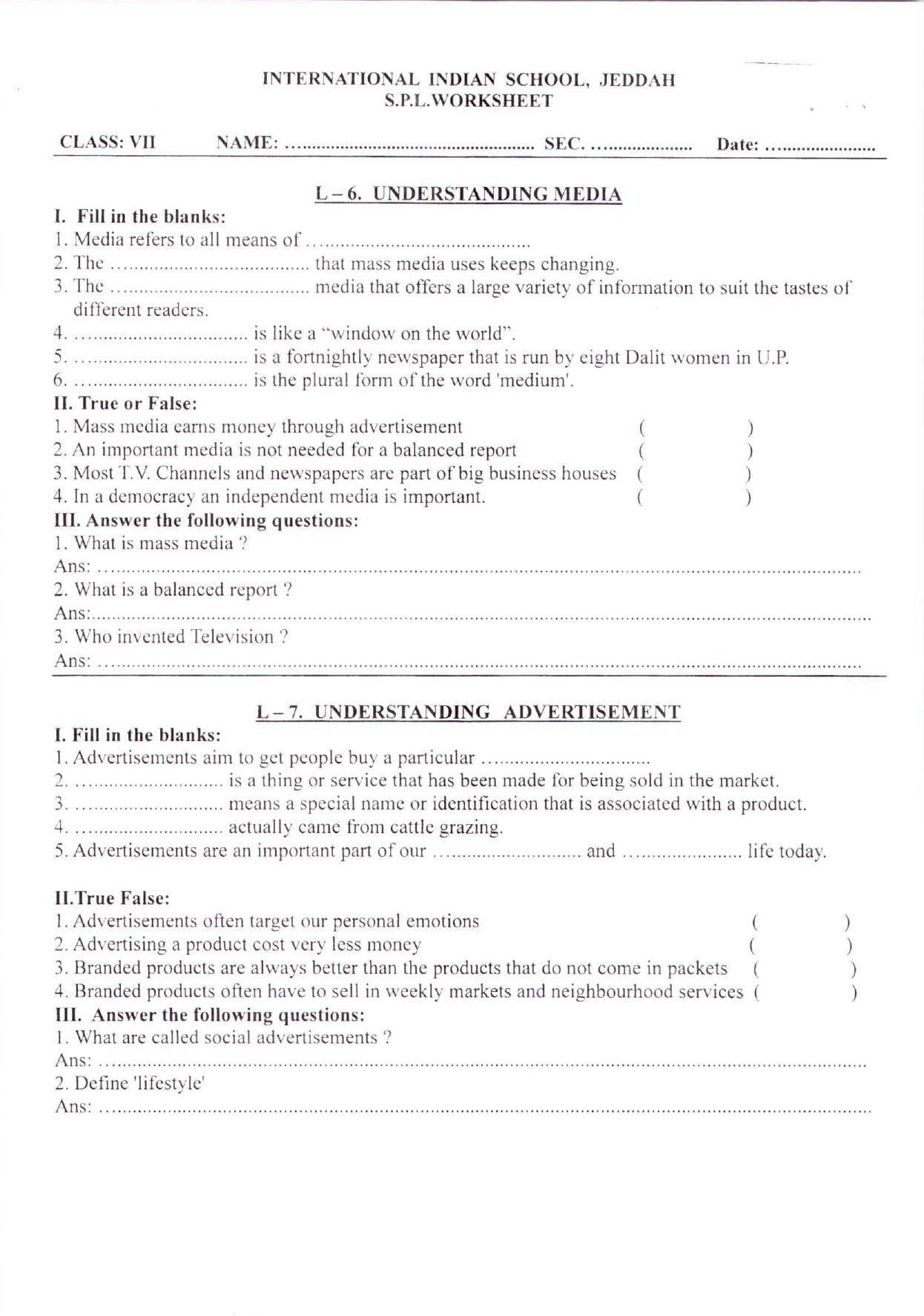 CBSE Worksheets for Class 7 Geography Assignment 7 - Page 2