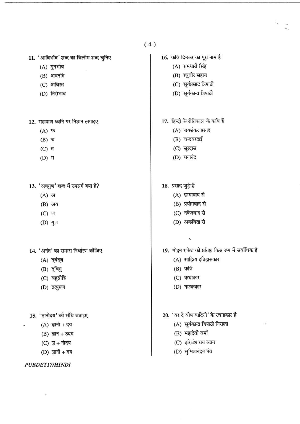PUBDET 2017 Hindi Question Paper - Page 4