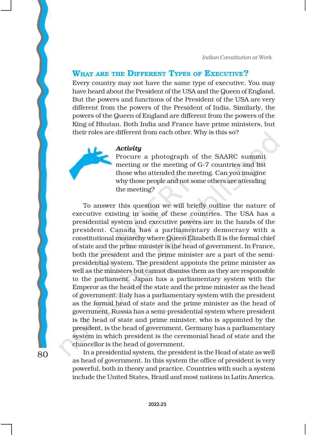 NCERT Book for Class 11 Political Science (Indian Constitution at Work) Chapter 4 Executive - Page 3