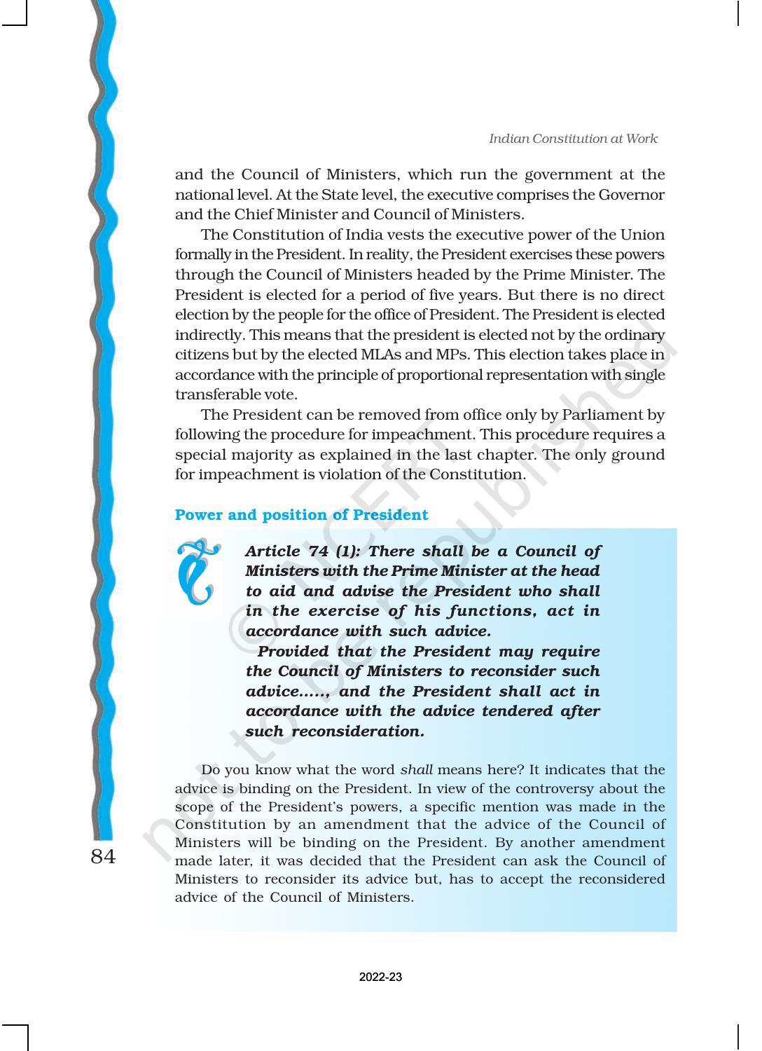 NCERT Book for Class 11 Political Science (Indian Constitution at Work) Chapter 4 Executive - Page 7