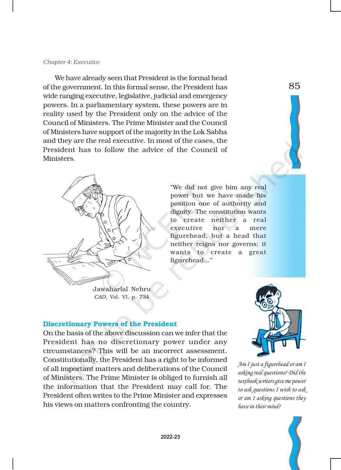 NCERT Book for Class 11 Political Science (Indian Constitution at Work) Chapter 4 Executive - Page 8