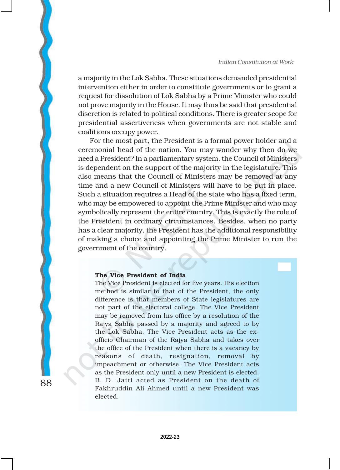 NCERT Book for Class 11 Political Science (Indian Constitution at Work) Chapter 4 Executive - Page 11