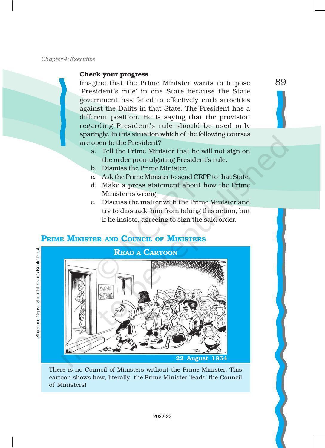 NCERT Book for Class 11 Political Science (Indian Constitution at Work) Chapter 4 Executive - Page 12