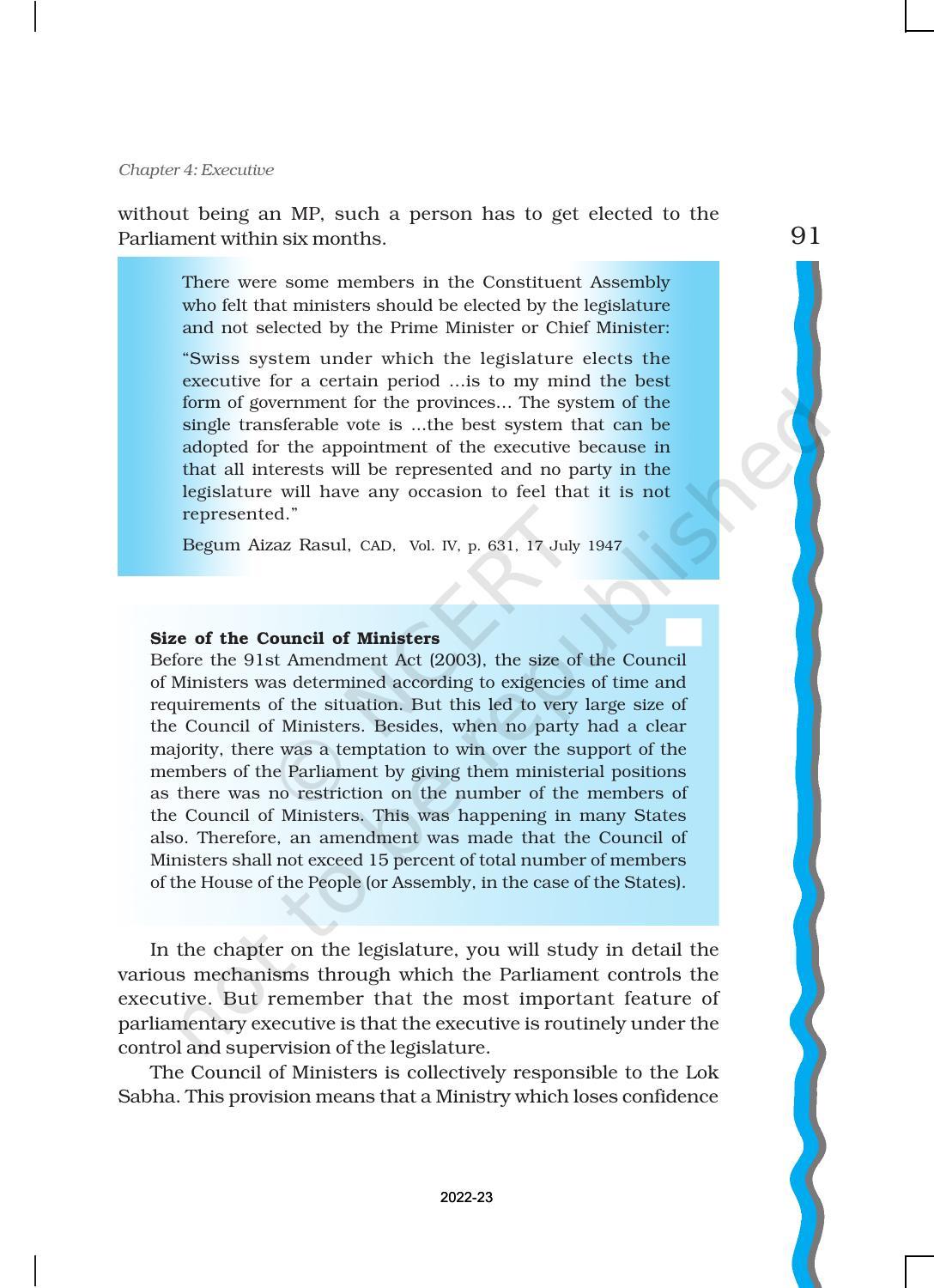 NCERT Book for Class 11 Political Science (Indian Constitution at Work) Chapter 4 Executive - Page 14