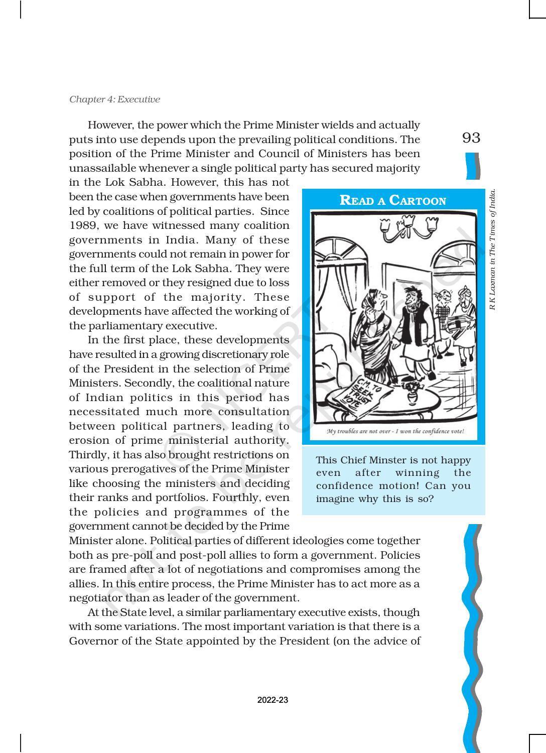 NCERT Book for Class 11 Political Science (Indian Constitution at Work) Chapter 4 Executive - Page 16