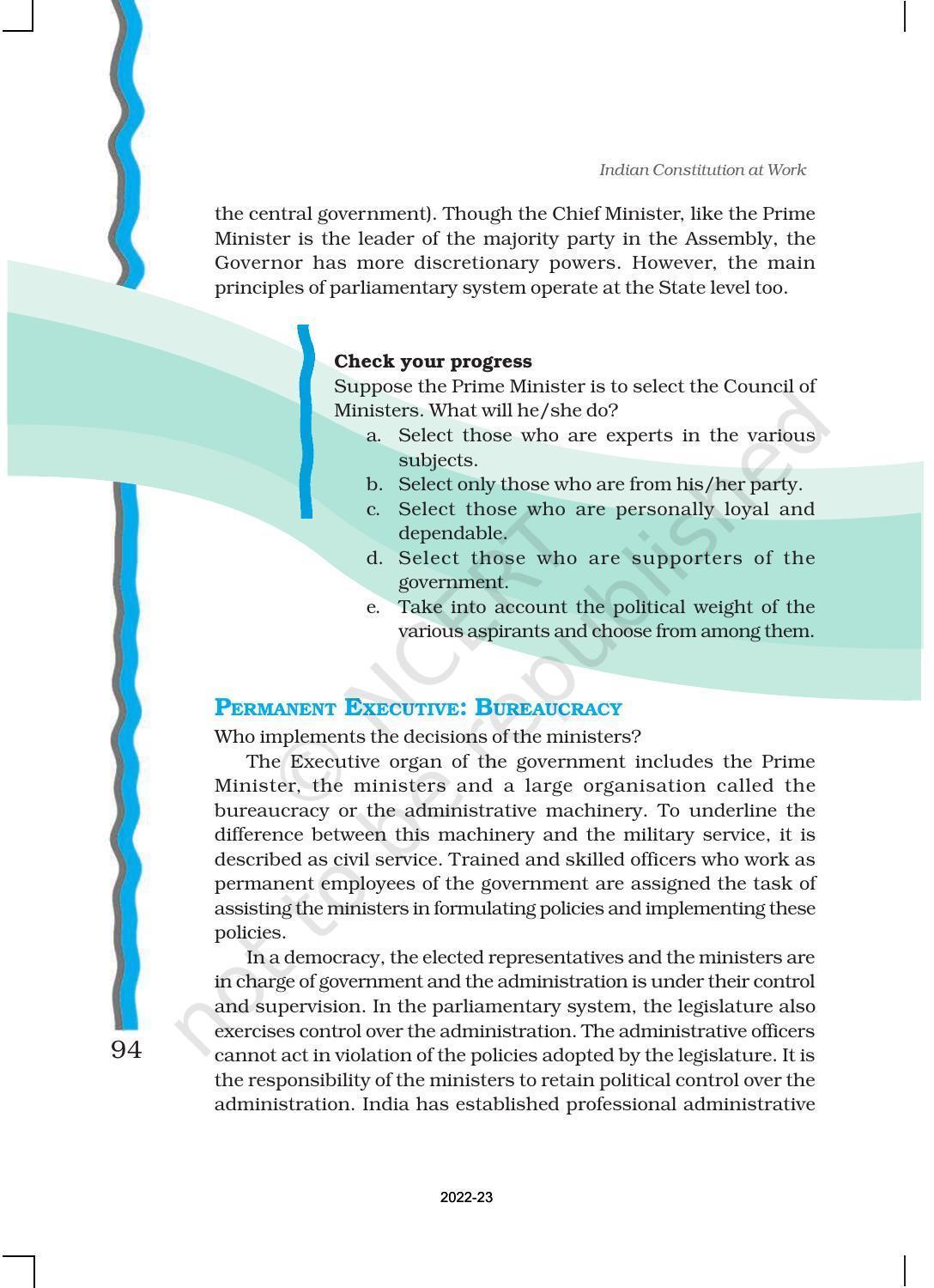 NCERT Book for Class 11 Political Science (Indian Constitution at Work) Chapter 4 Executive - Page 17