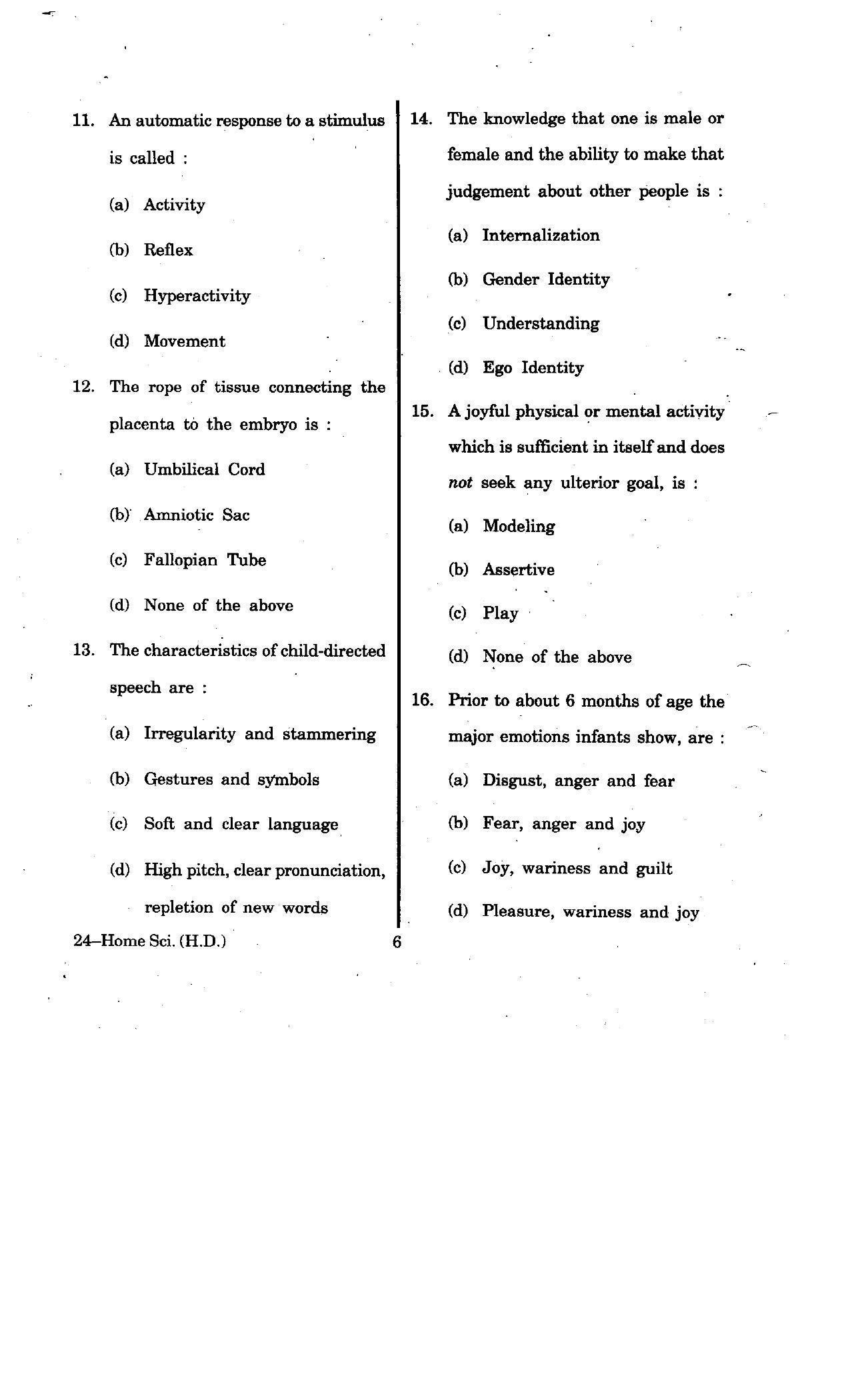 URATPG Home Science (Human Devlopment) 2012 Question Paper - Page 6