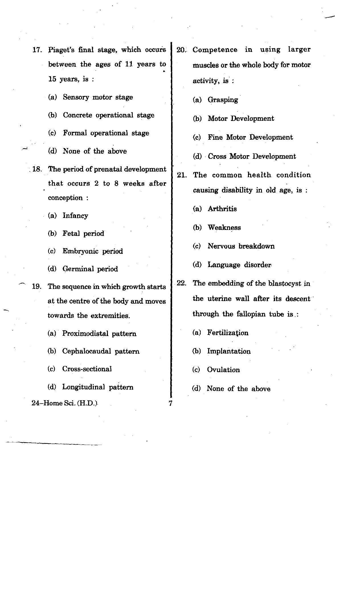 URATPG Home Science (Human Devlopment) 2012 Question Paper - Page 7