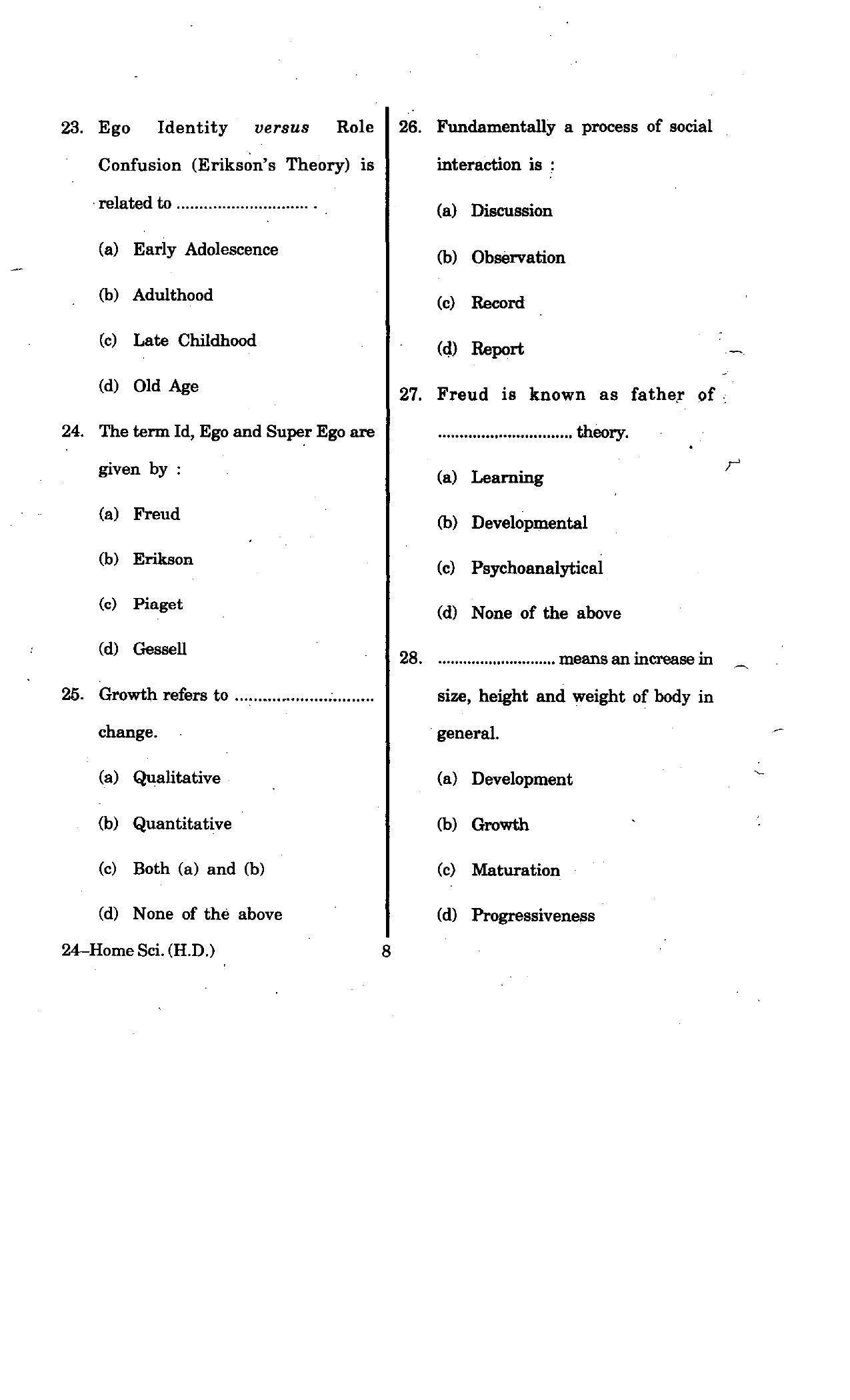 URATPG Home Science (Human Devlopment) 2012 Question Paper - Page 8