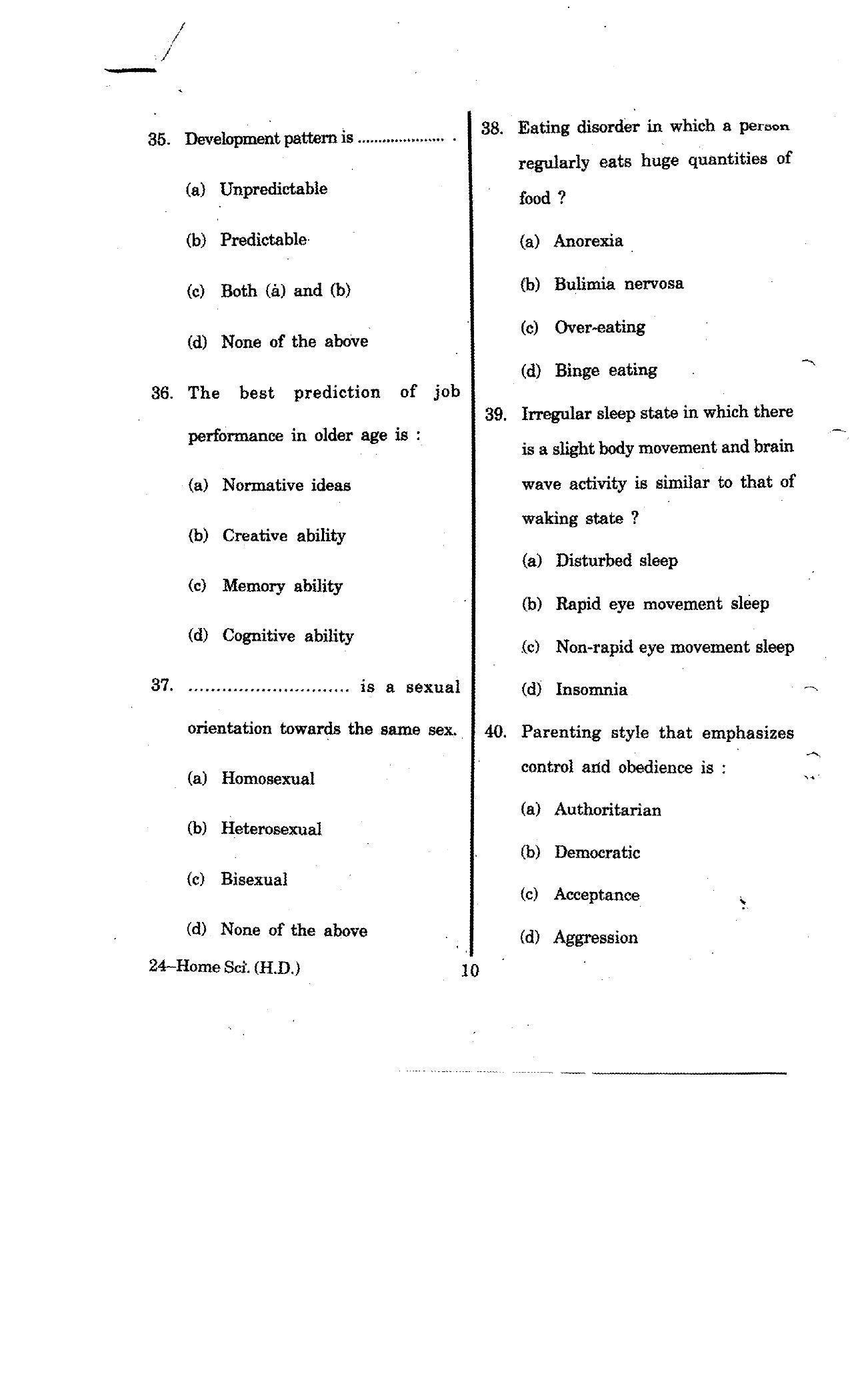 URATPG Home Science (Human Devlopment) 2012 Question Paper - Page 10