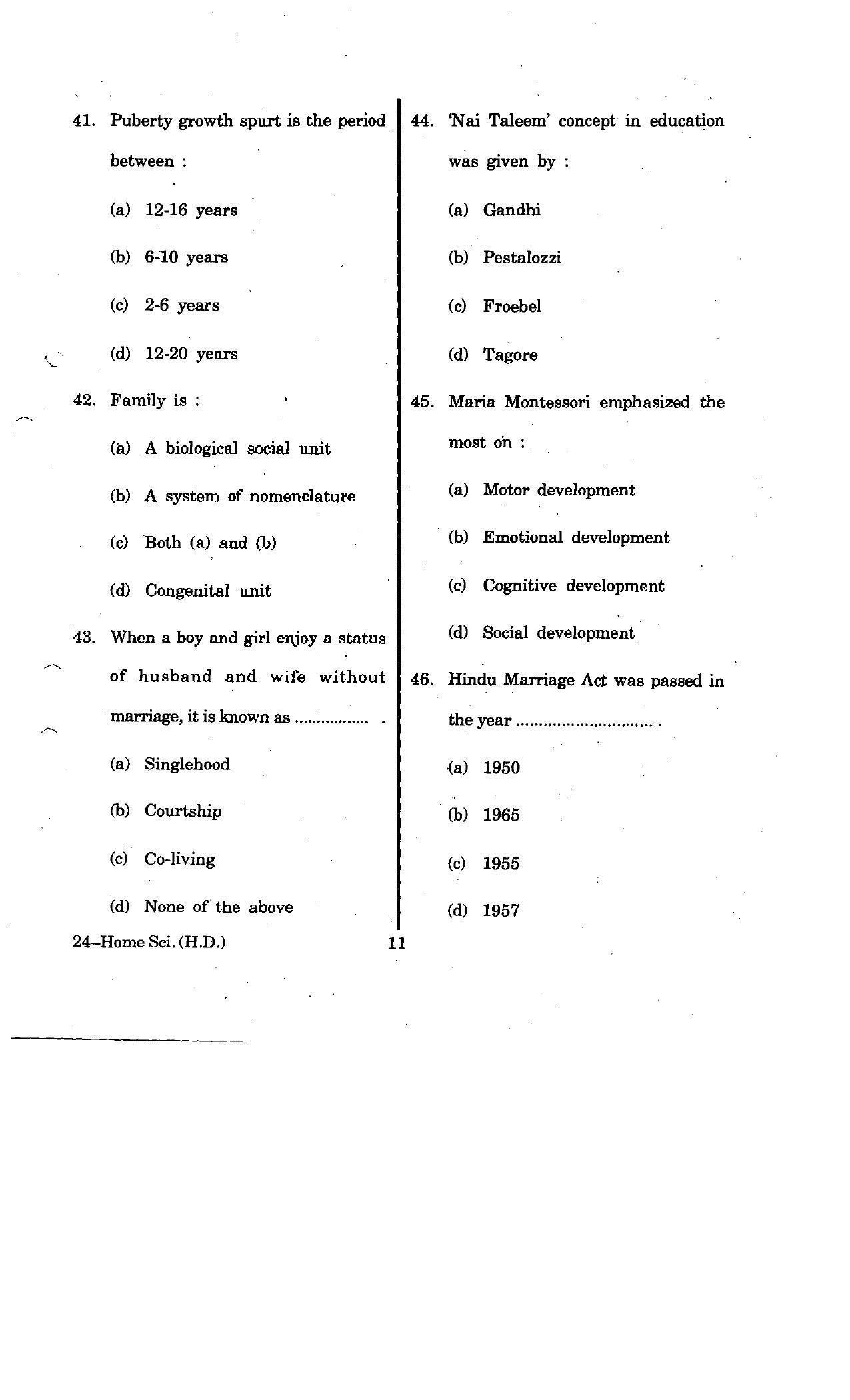 URATPG Home Science (Human Devlopment) 2012 Question Paper - Page 11