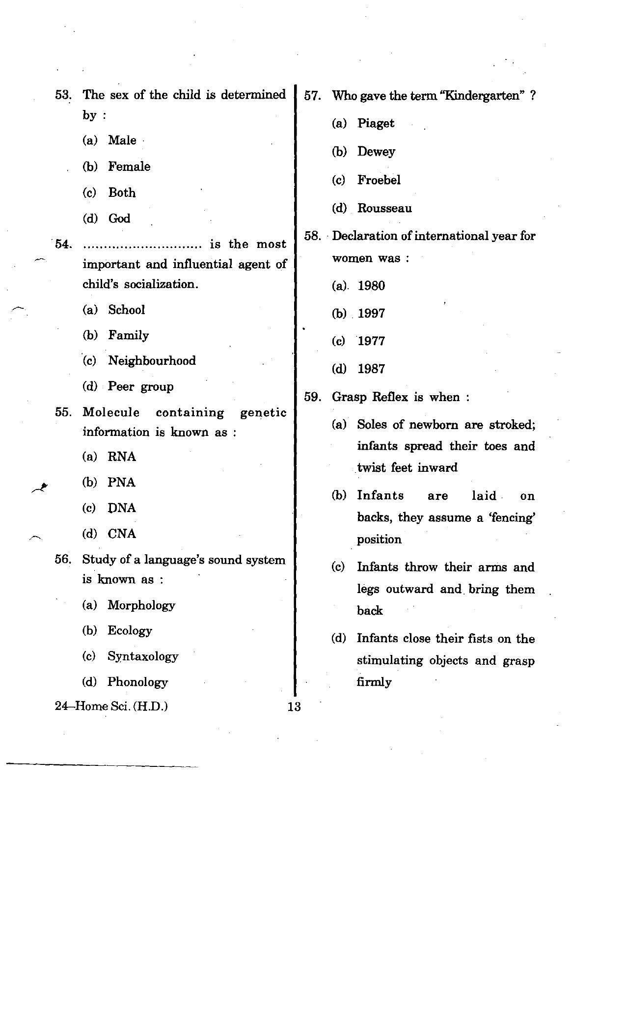 URATPG Home Science (Human Devlopment) 2012 Question Paper - Page 13