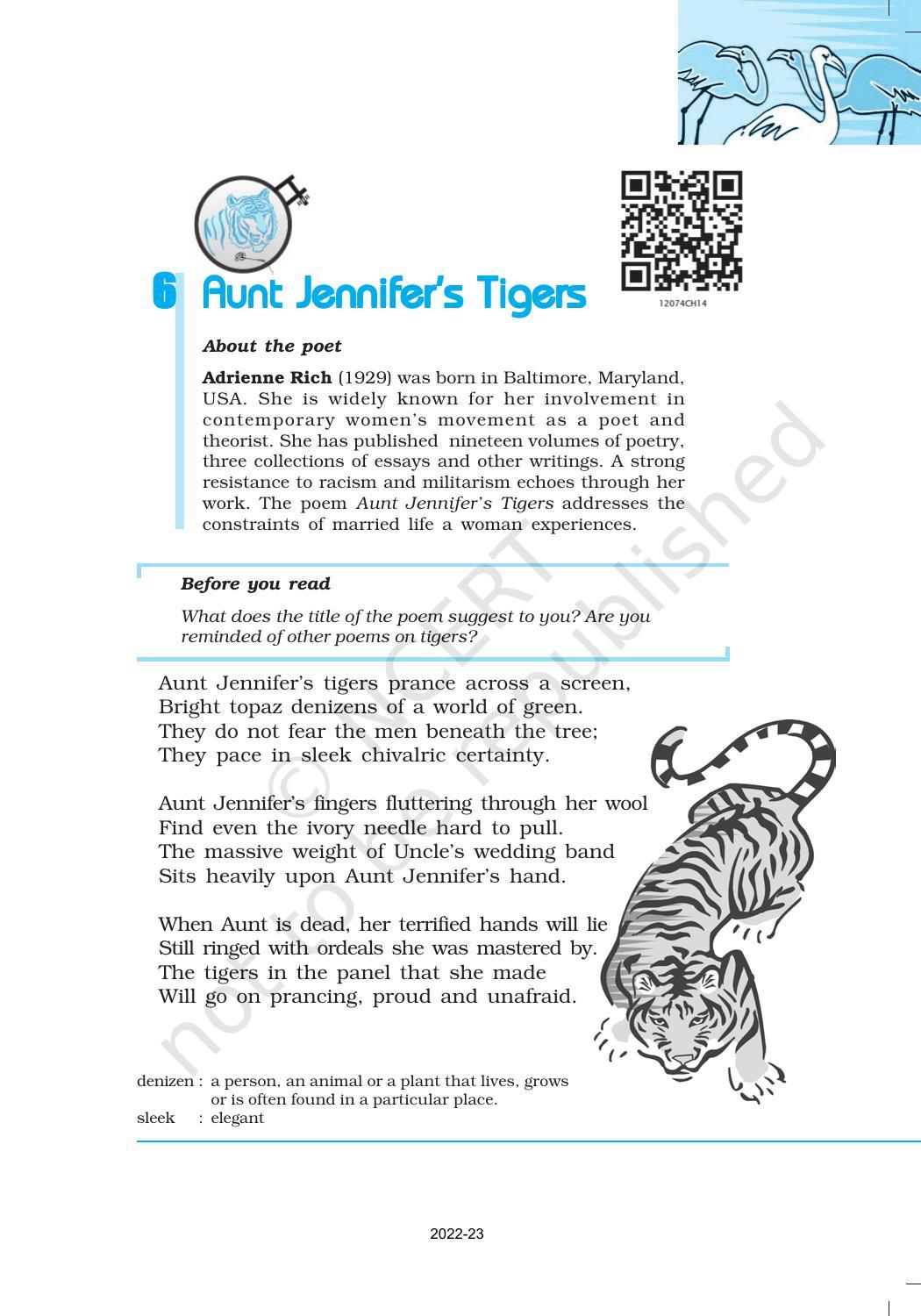 NCERT Book for Class 12 English Chapter 6 Aunt Jennifer's Tigers - Page 1