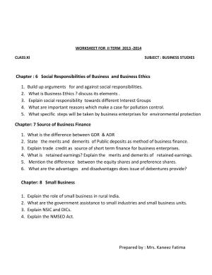 CBSE Worksheets for Class 11 Business Studies Social Responsibilities Assignment