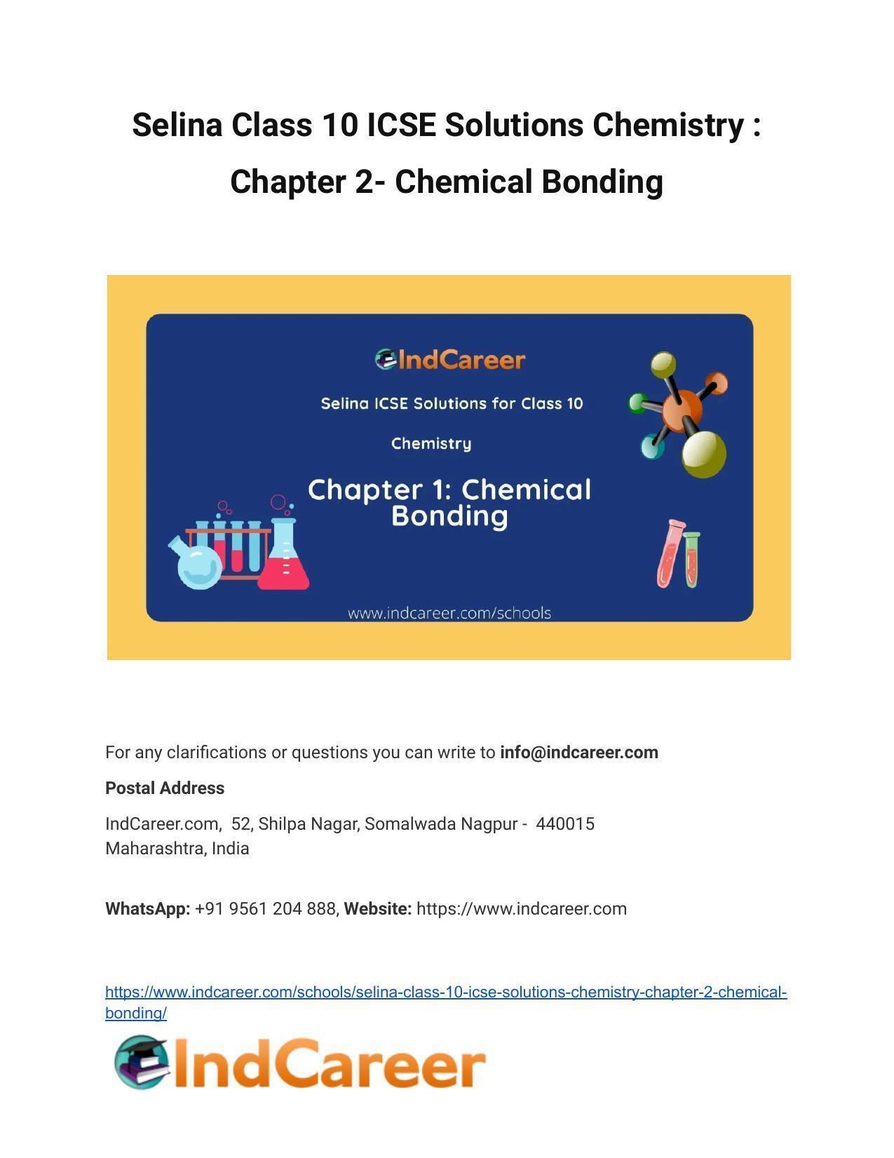 Selina Class 10 Icse Solutions Chemistry Chapter 2 Chemical Bonding Indcareer Docs 2170