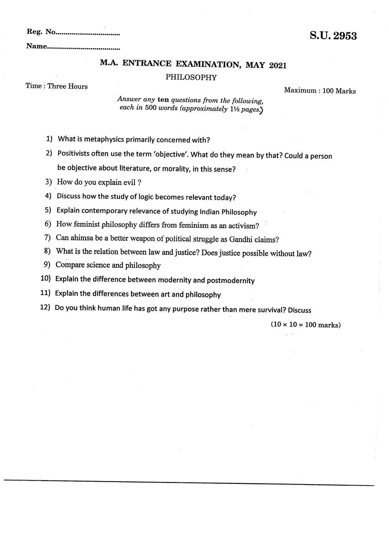 ssus phd entrance previous question papers