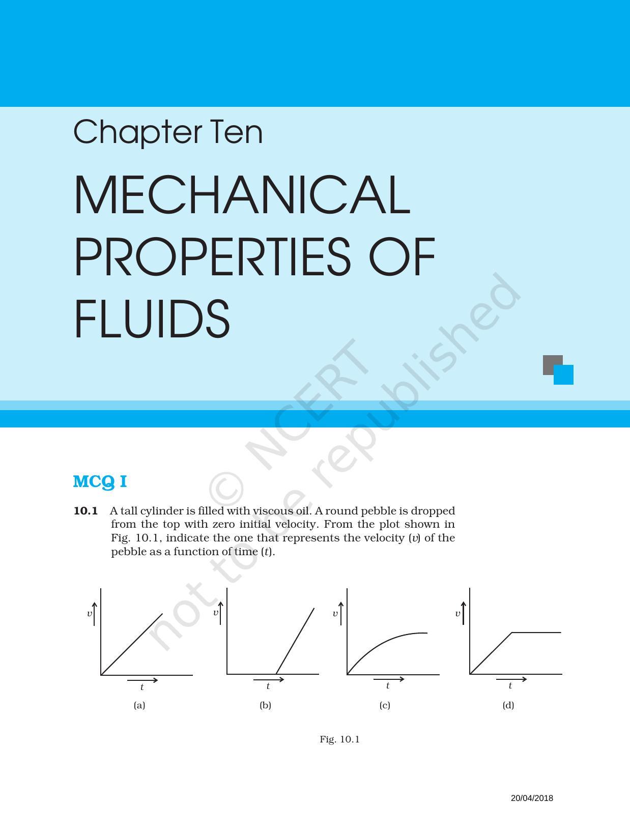 NCERT Exemplar Book for Class 11 Physics: Chapter 9 Mechanical Properties of Fluids - Page 1