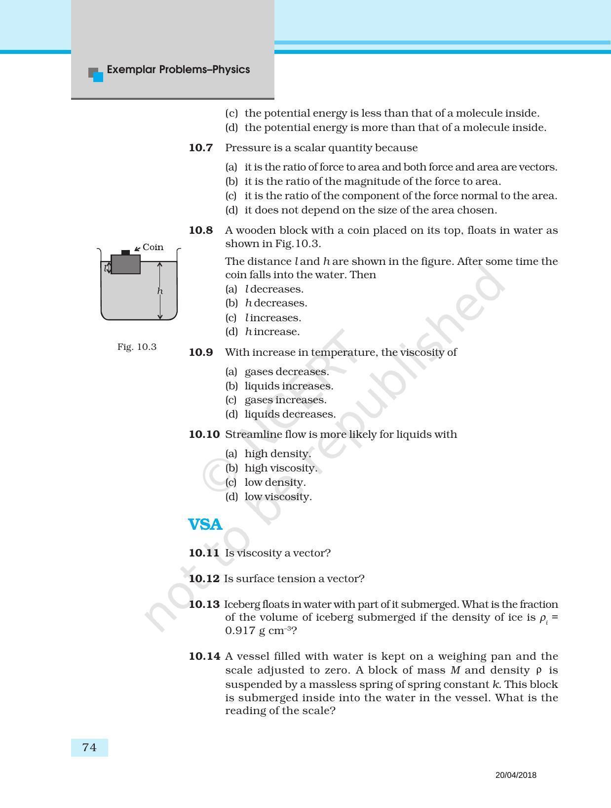 NCERT Exemplar Book for Class 11 Physics: Chapter 9 Mechanical Properties of Fluids - Page 3