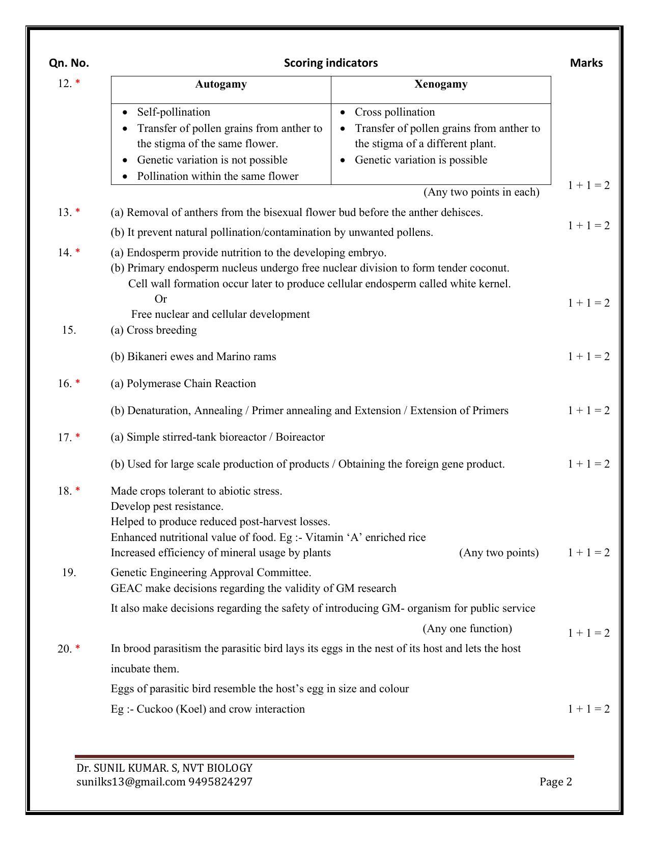 Kerala Plus Two 2021 Biology Model Answer Key - Page 2
