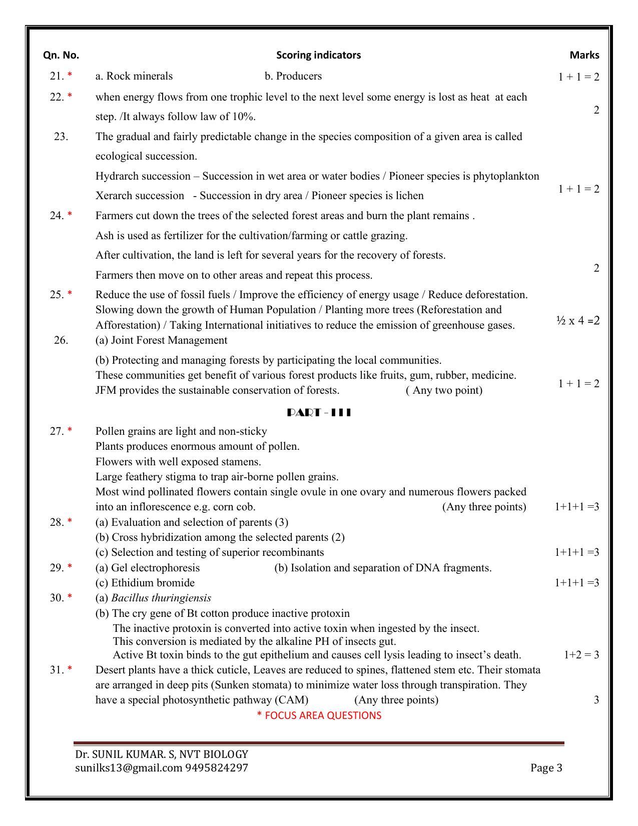 Kerala Plus Two 2021 Biology Model Answer Key - Page 3