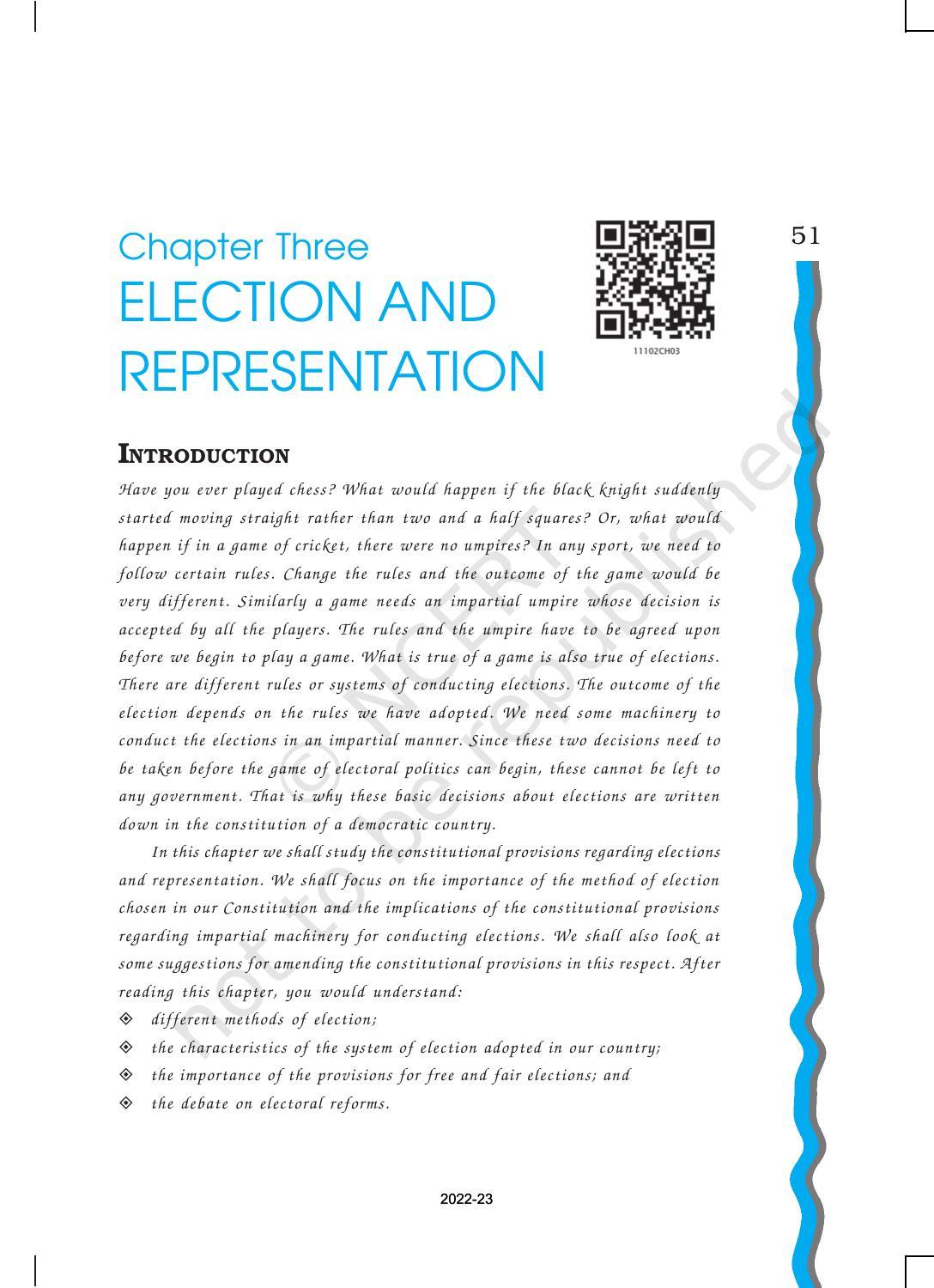 NCERT Book for Class 11 Political Science (Indian Constitution at Work) Chapter 3 Election and Representation - Page 1