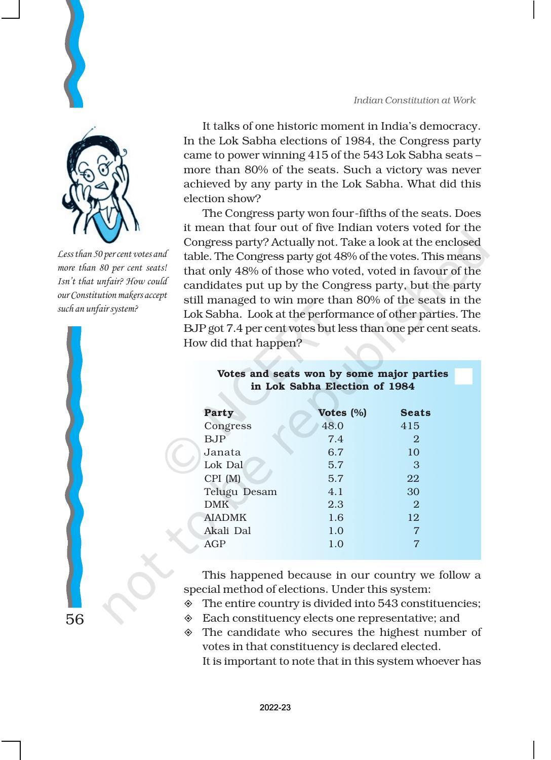 NCERT Book for Class 11 Political Science (Indian Constitution at Work) Chapter 3 Election and Representation - Page 6