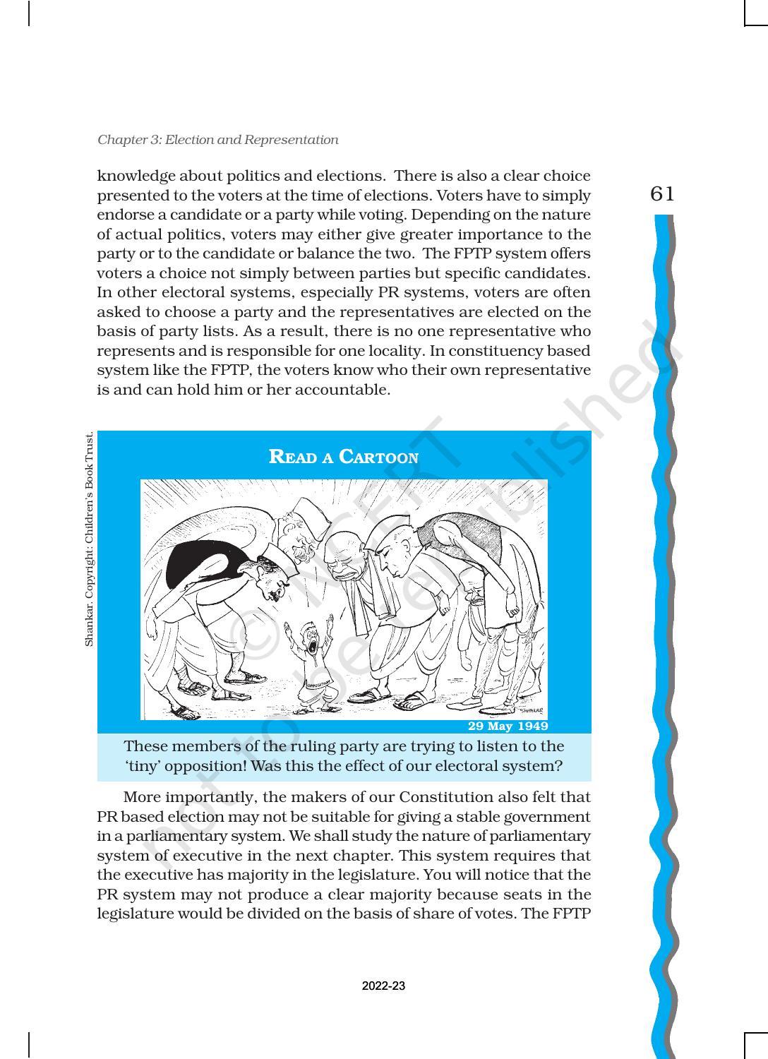 NCERT Book for Class 11 Political Science (Indian Constitution at Work) Chapter 3 Election and Representation - Page 11