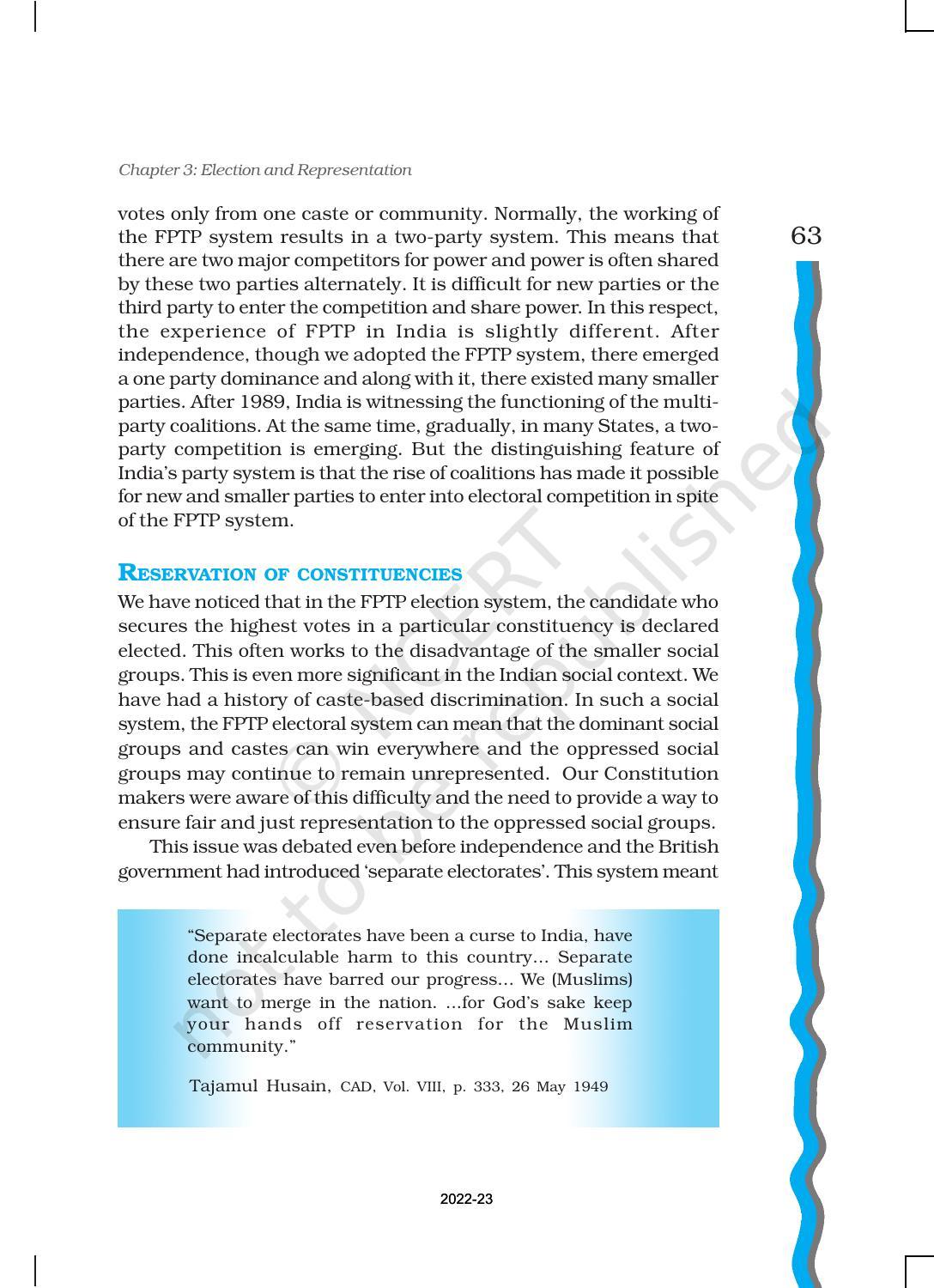 NCERT Book for Class 11 Political Science (Indian Constitution at Work) Chapter 3 Election and Representation - Page 13