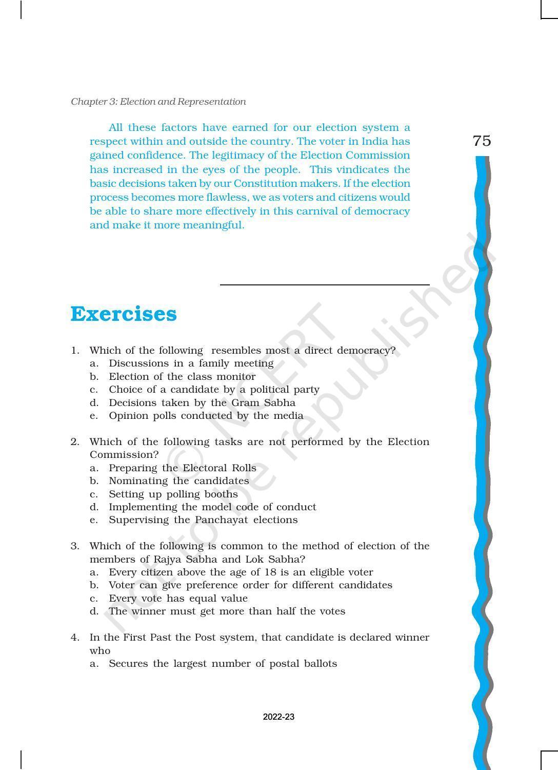 NCERT Book for Class 11 Political Science (Indian Constitution at Work) Chapter 3 Election and Representation - Page 25