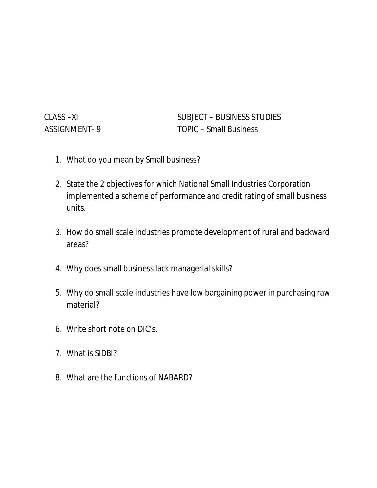 CBSE Worksheets for Class 11 Business Studies Assignment 17 - Page 1