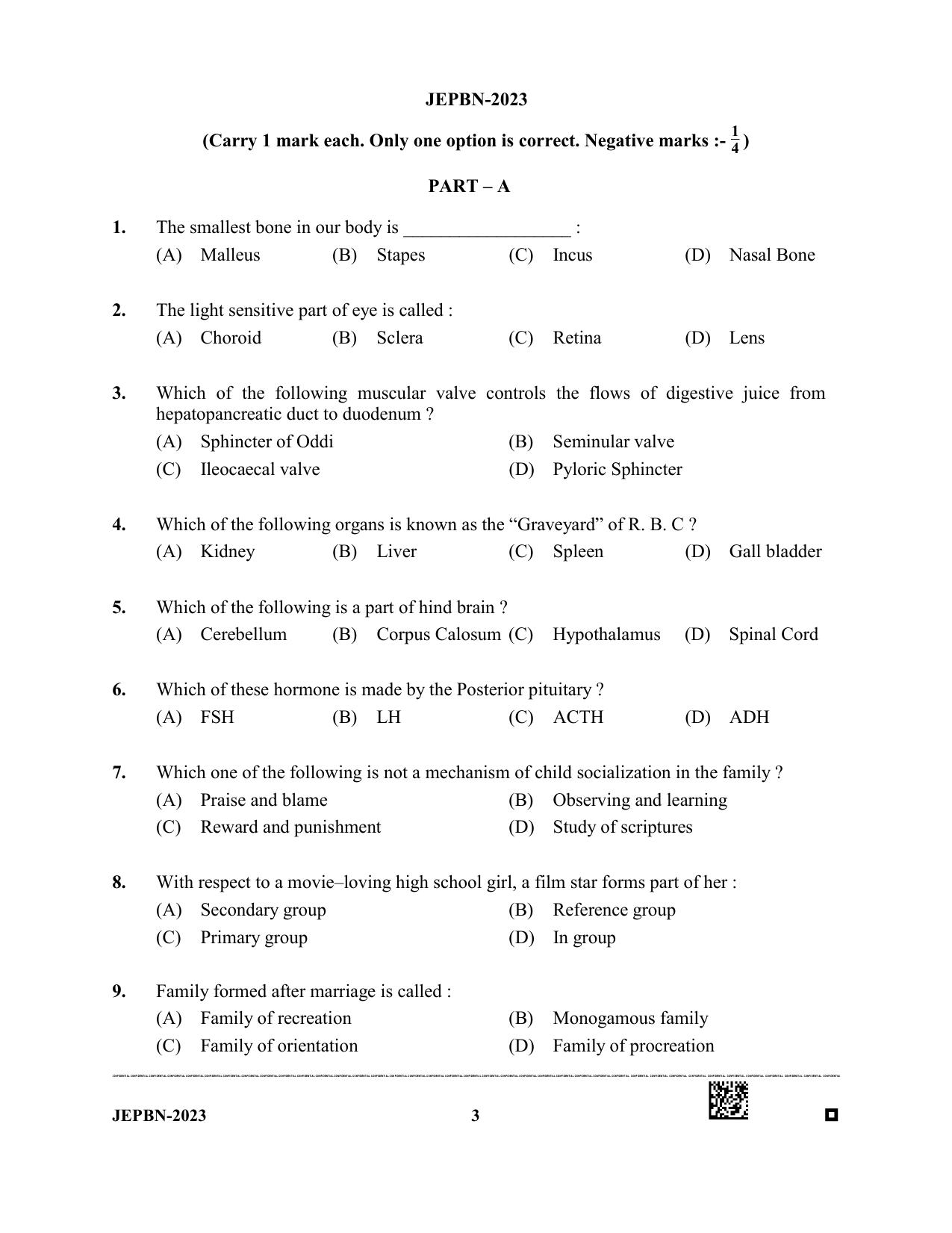 WBJEE JEPBN 2023 Question Paper - Page 3