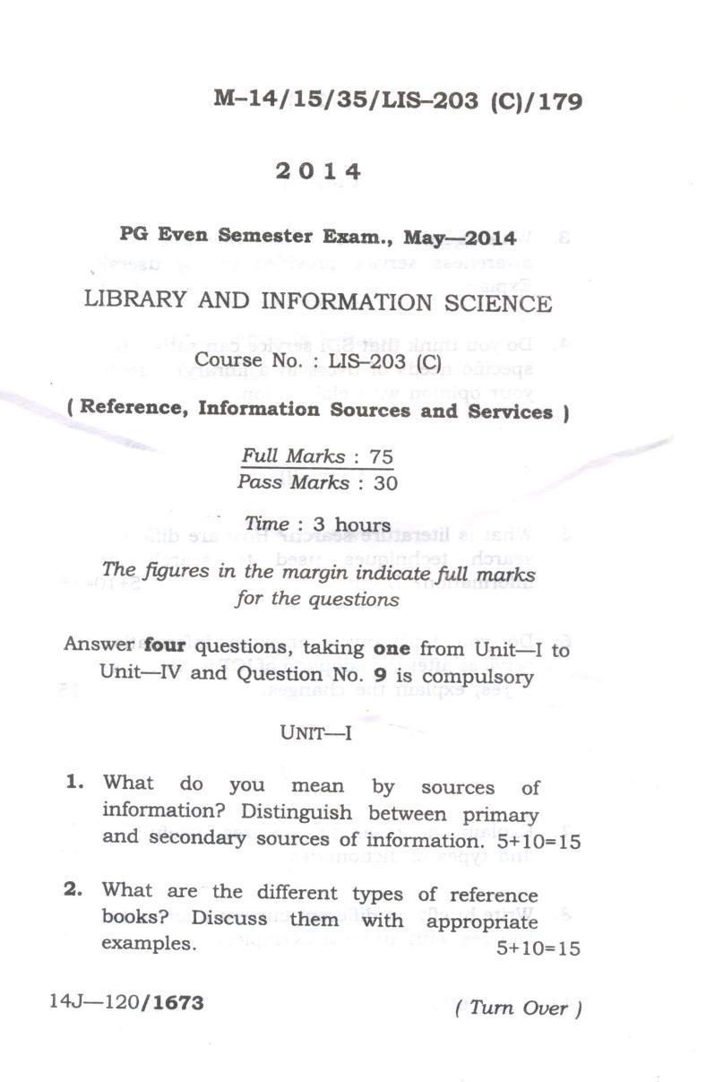 Assam University MLiSc May-2015 Question Paper - Page 3