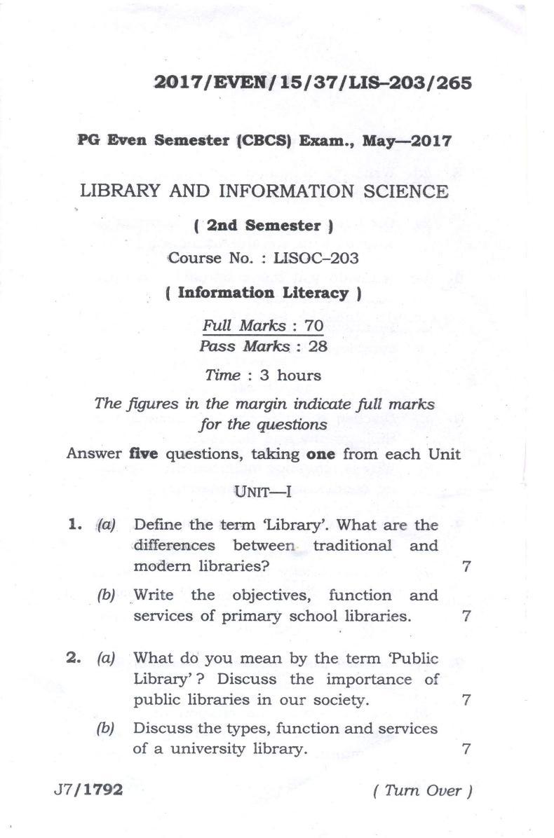 Assam University MLiSc May-2015 Question Paper - Page 5