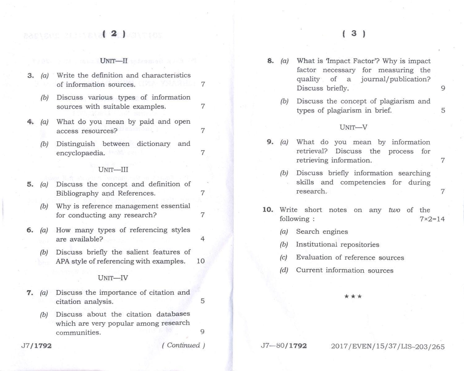 Assam University MLiSc May-2015 Question Paper - Page 6