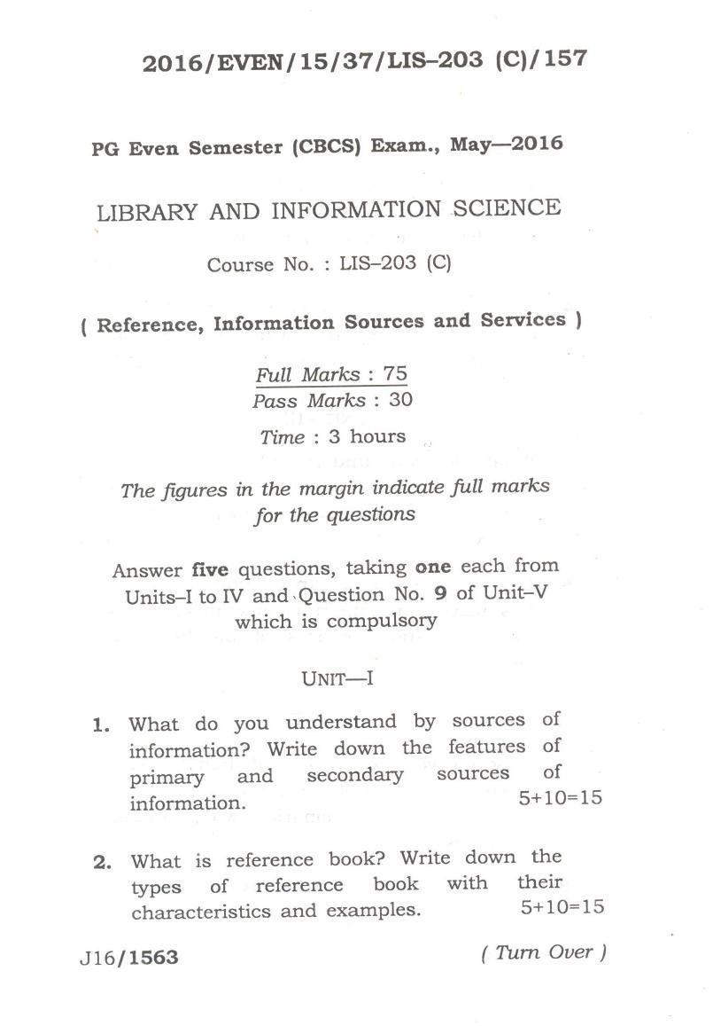 Assam University MLiSc May-2015 Question Paper - Page 7