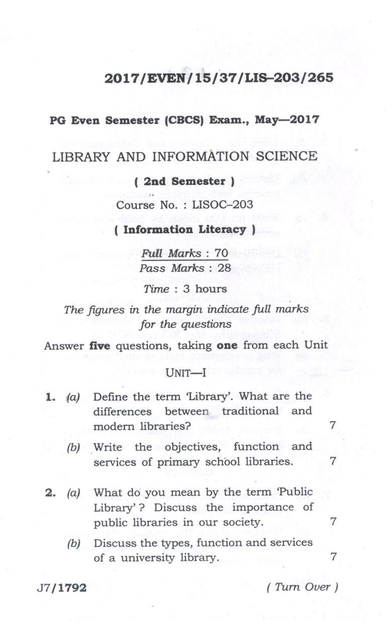 Assam University MLiSc May-2015 Question Paper - Page 11