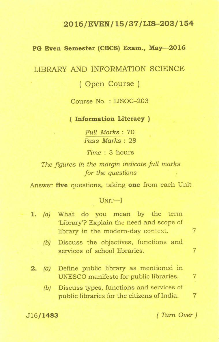 Assam University MLiSc May-2015 Question Paper - Page 15