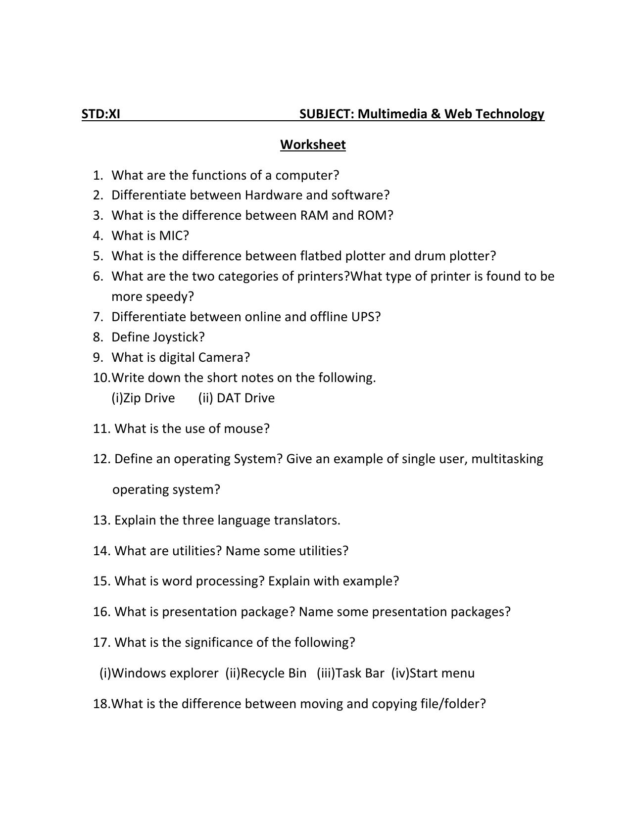 CBSE Worksheets for Class 11 Multimedia Assignment 1 - Page 1