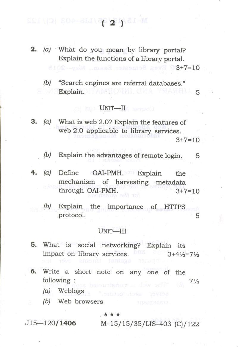 Assam University MLiSc (403) May-2017 Question Paper - Page 8