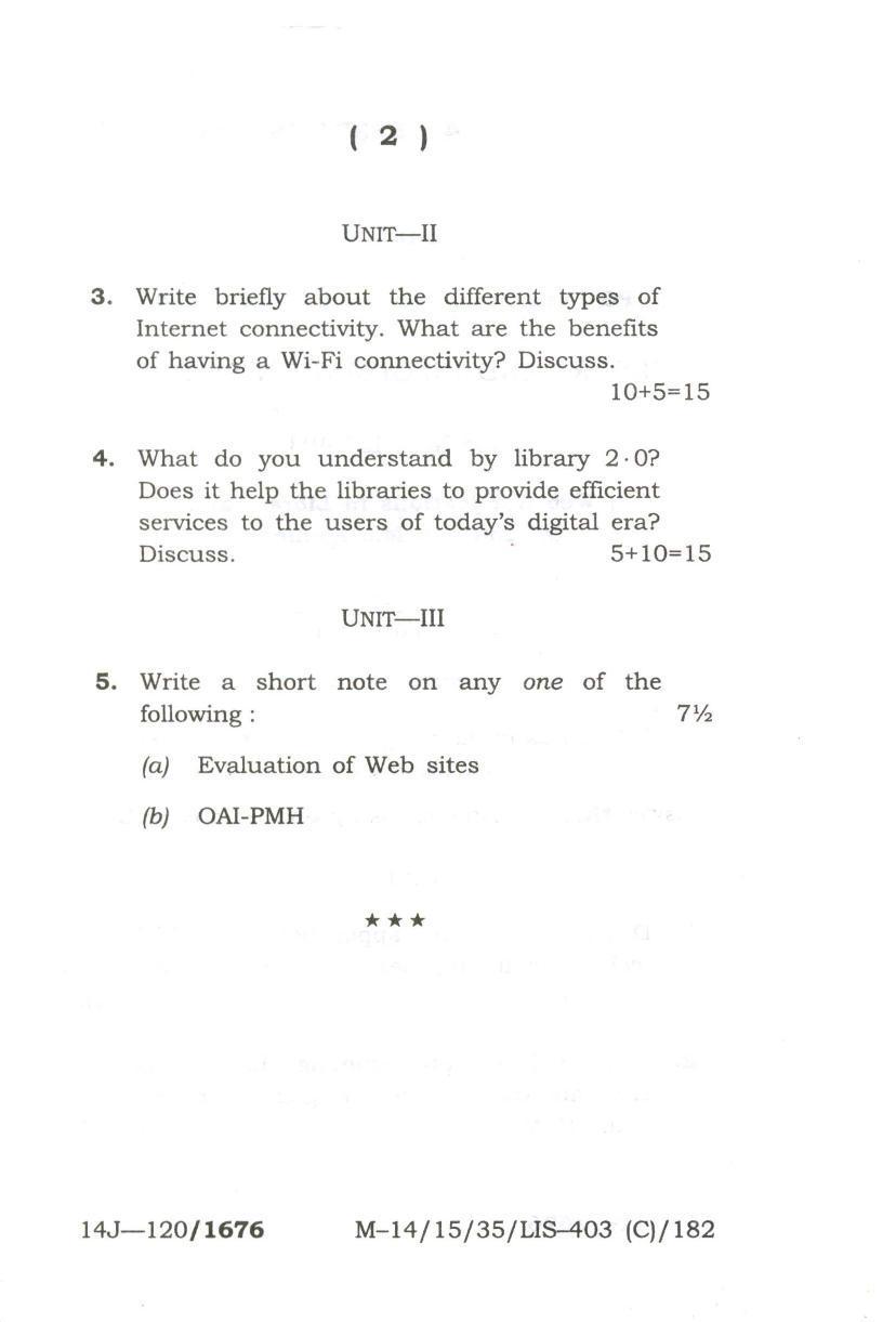 Assam University MLiSc (403) May-2017 Question Paper - Page 10