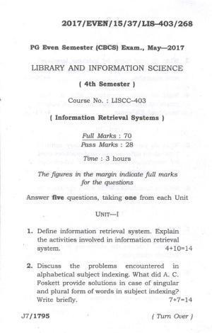 Assam University MLiSc (403) May-2017 Question Paper